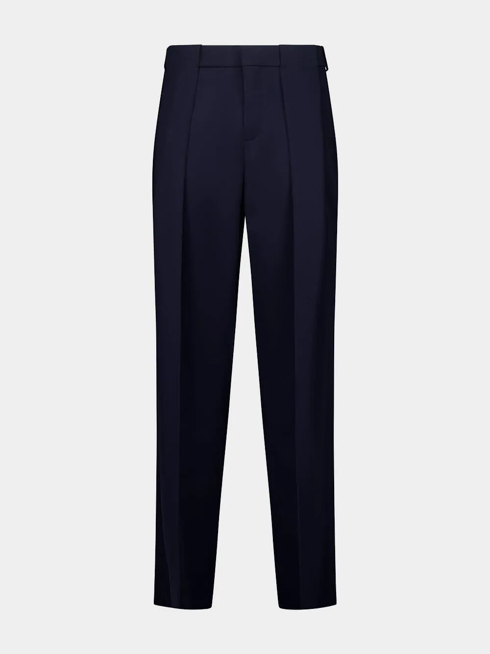 Navy Blue Pleated Grain de Poudre Trousers sold by Fashion Clinic