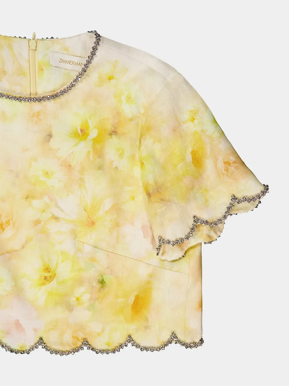 Yellow Floral Crush Scalloped Top sold by Fashion Clinic product image thumbnail 5