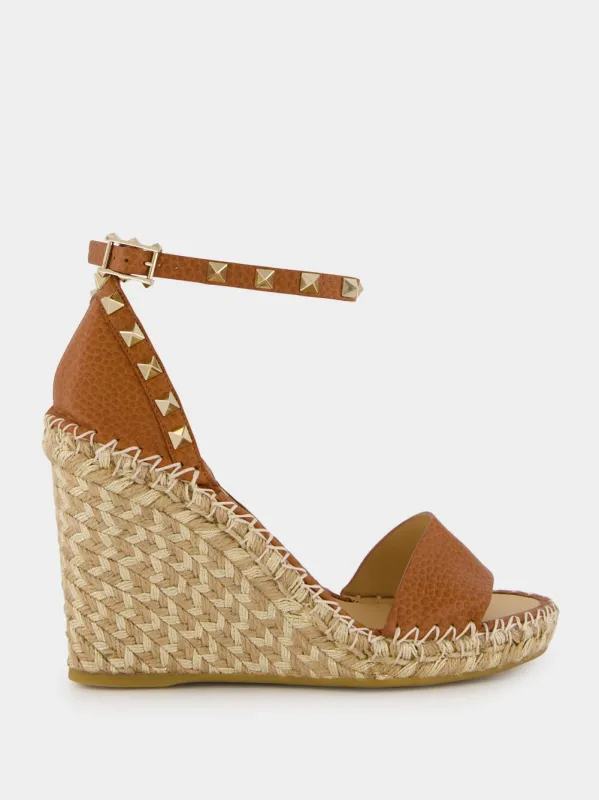 Camel Double Rockstud Wedge Sandals sold by Fashion Clinic