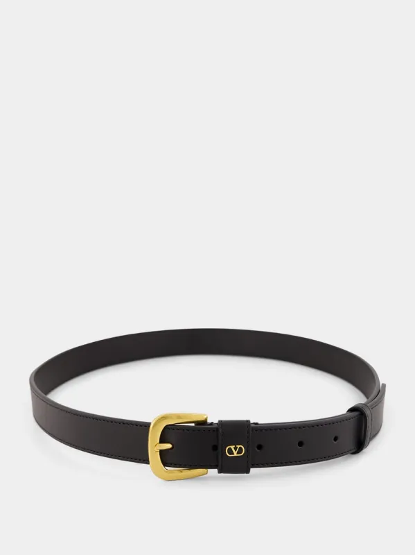 Black VLogo Signature Leather Belt sold by Fashion Clinic