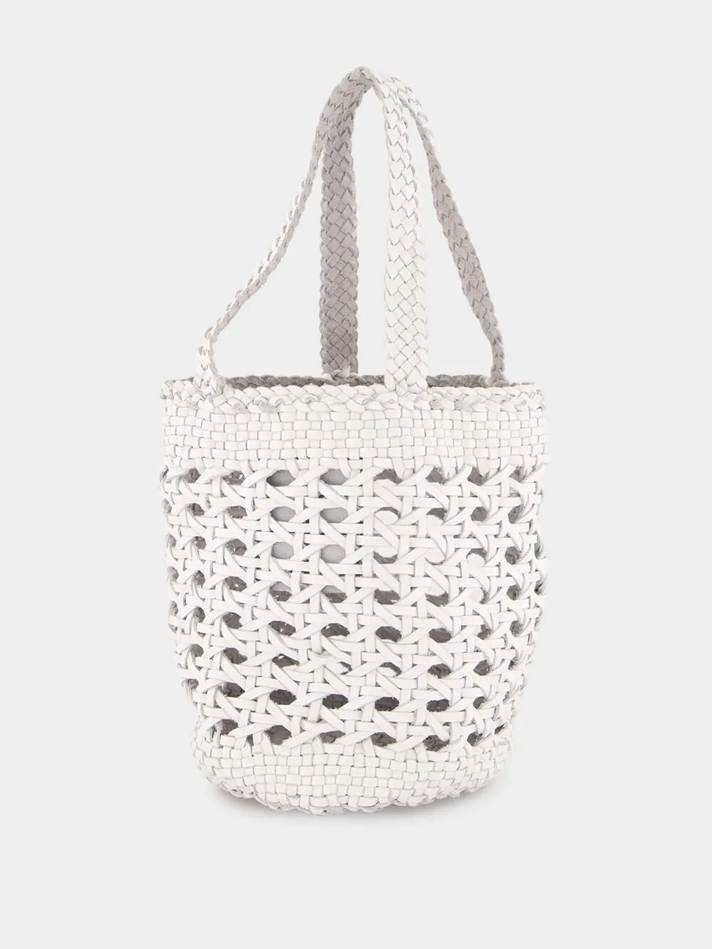 White Handwoven Leather Bucket Bag sold by Fashion Clinic product image thumbnail 4