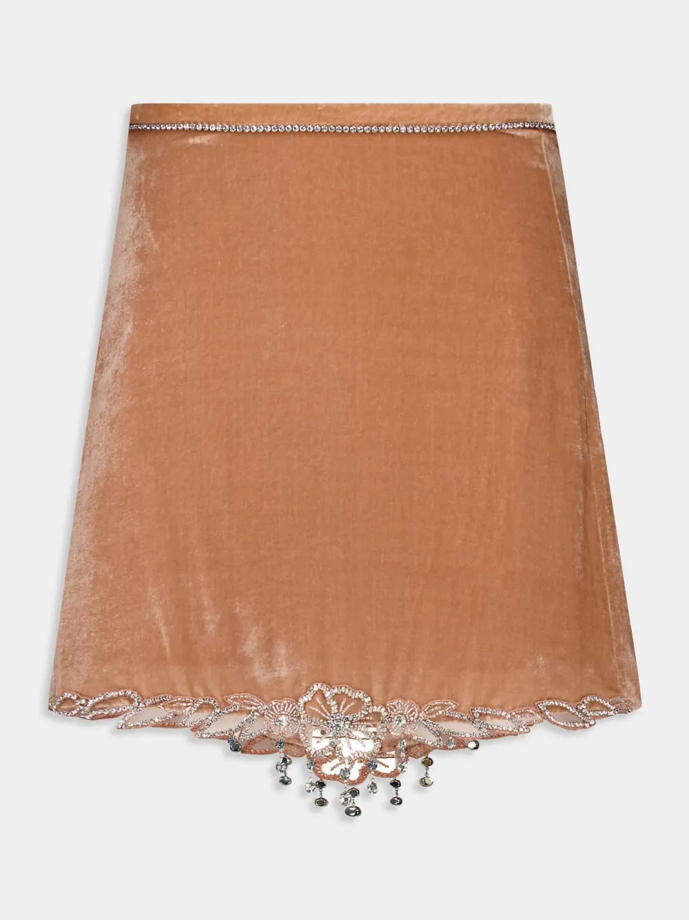 Camel Velvet Midi Skirt with Crystal Embroidery sold by Fashion Clinic