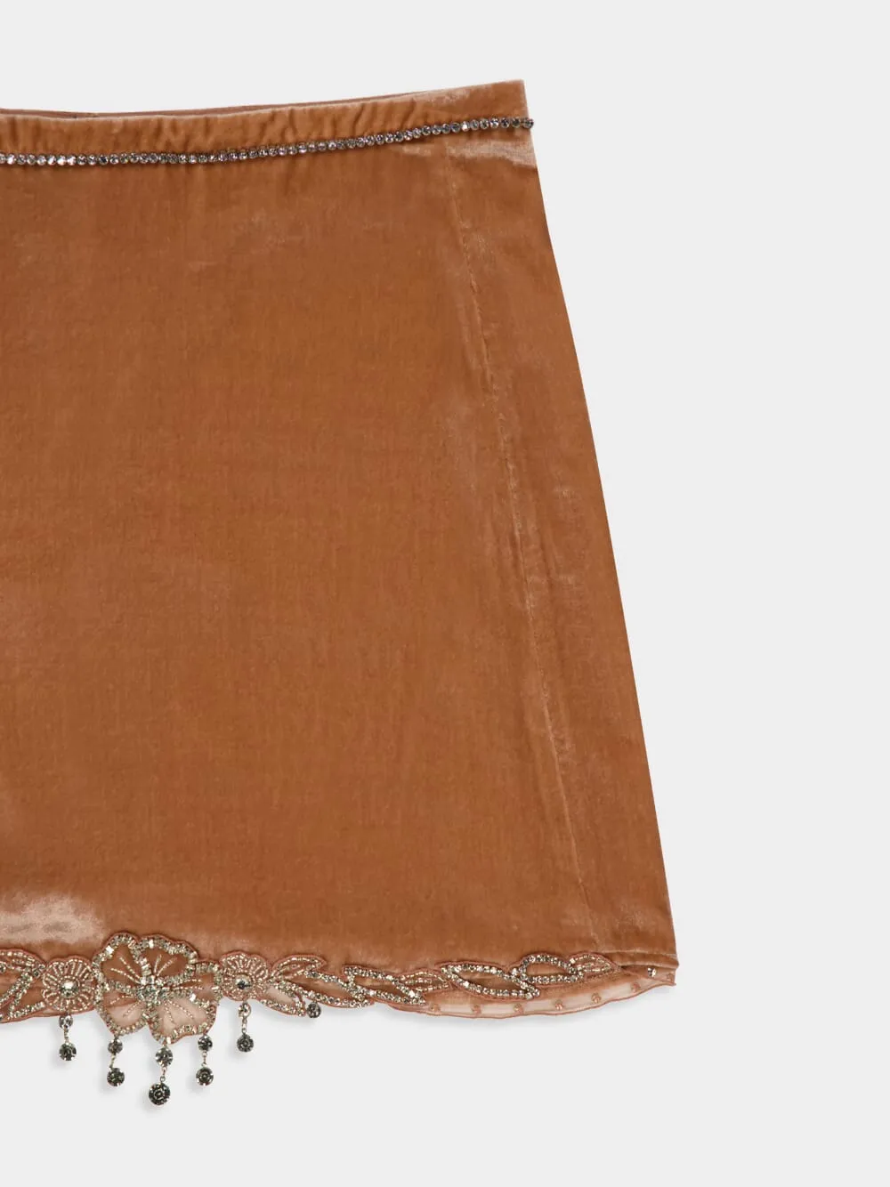 Camel Velvet Midi Skirt with Crystal Embroidery sold by Fashion Clinic product image thumbnail 3