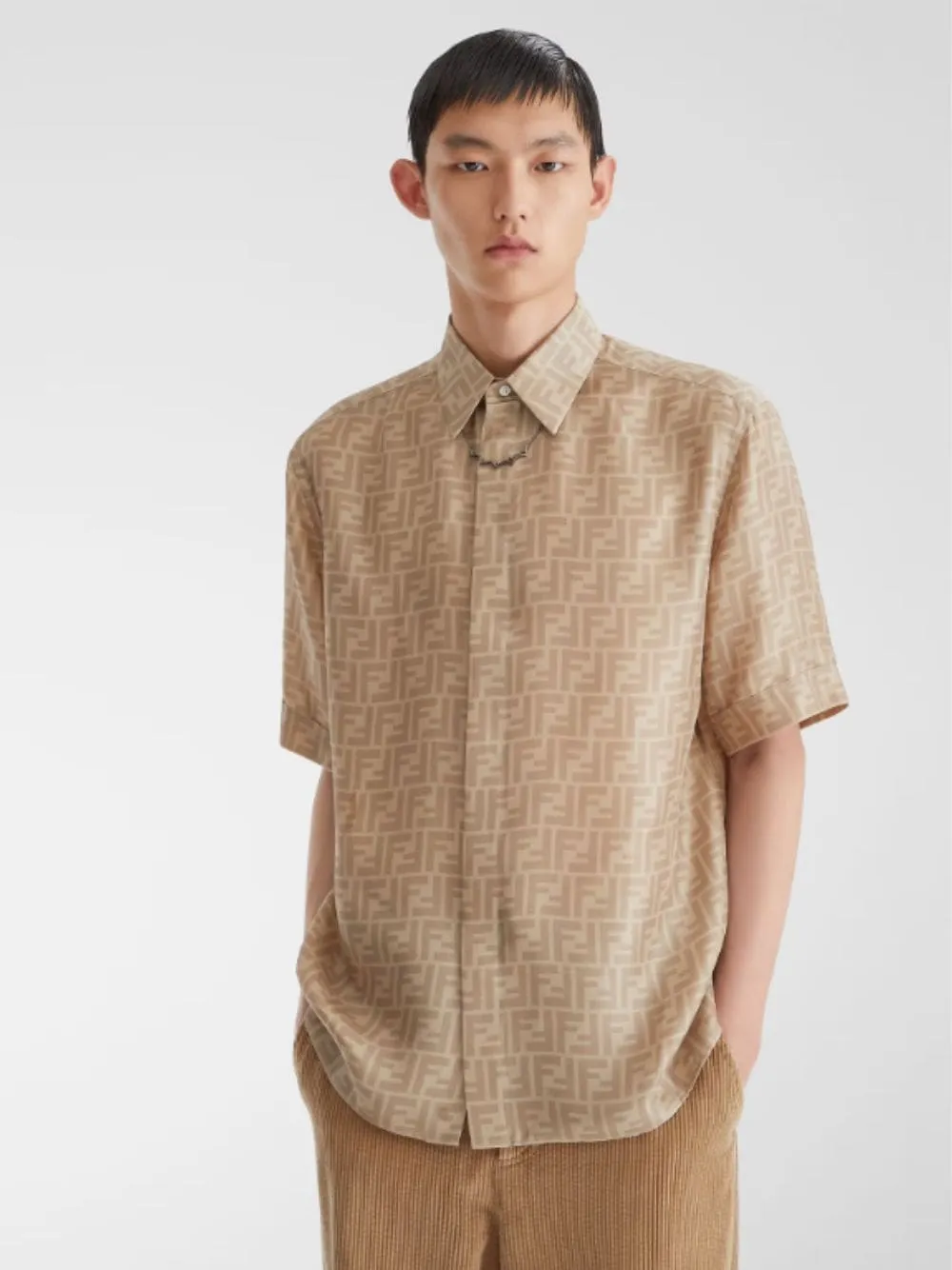 Beige FF Silk Shirt sold by Fashion Clinic product image thumbnail 2