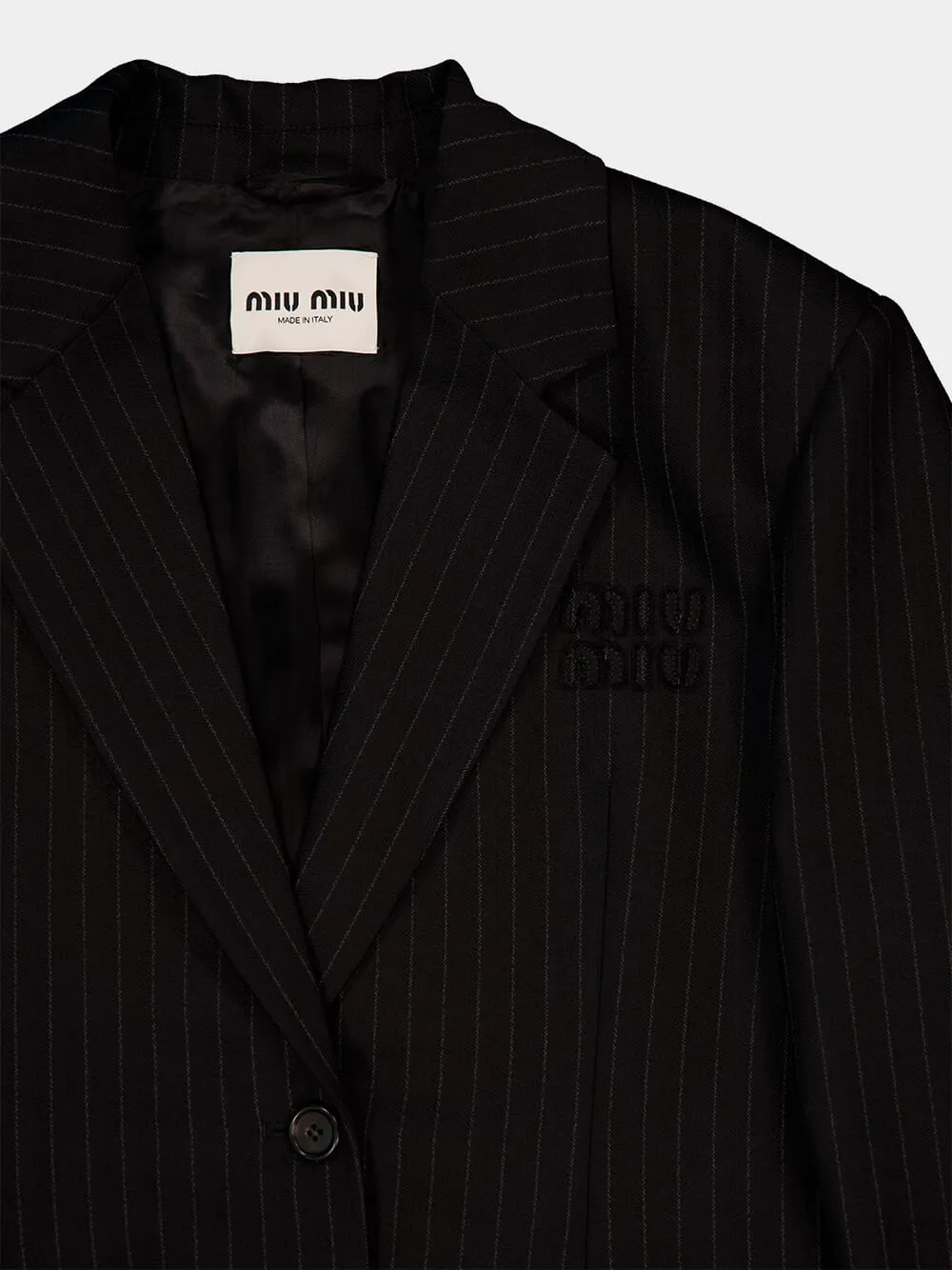 Black Single-Breasted Pinstripe Jacket sold by Fashion Clinic product image thumbnail 5