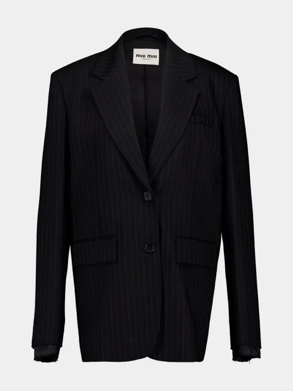 Black Single-Breasted Pinstripe Jacket sold by Fashion Clinic