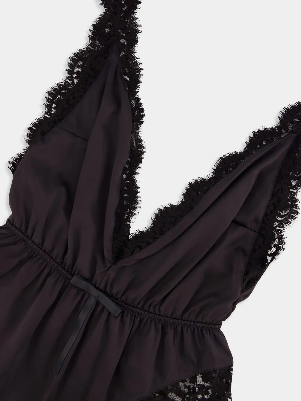 Black Lace Satin Bodysuit sold by Fashion Clinic product image thumbnail 3