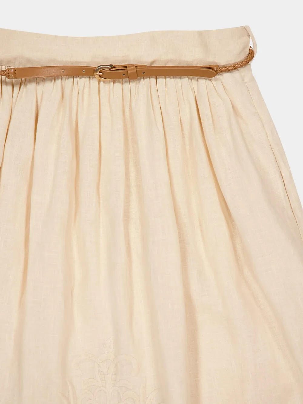 Cream Wylie Embroidered Linen Midi Skirt sold by Fashion Clinic product image thumbnail 3