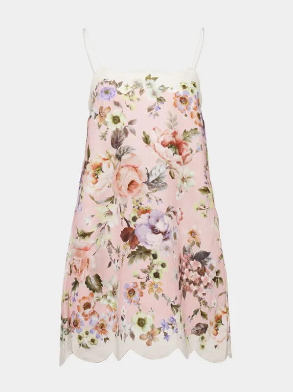 Floral Pink Acacia Scallop Mini Dress sold by Fashion Clinic