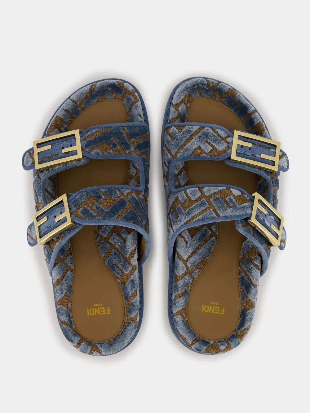 Blue Fendi Feel Jacquard Velvet Slides sold by Fashion Clinic product image thumbnail 4