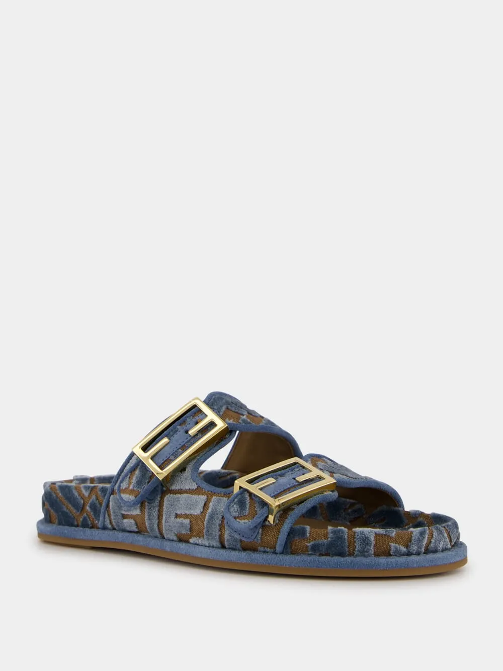 Blue Fendi Feel Jacquard Velvet Slides sold by Fashion Clinic product image thumbnail 2