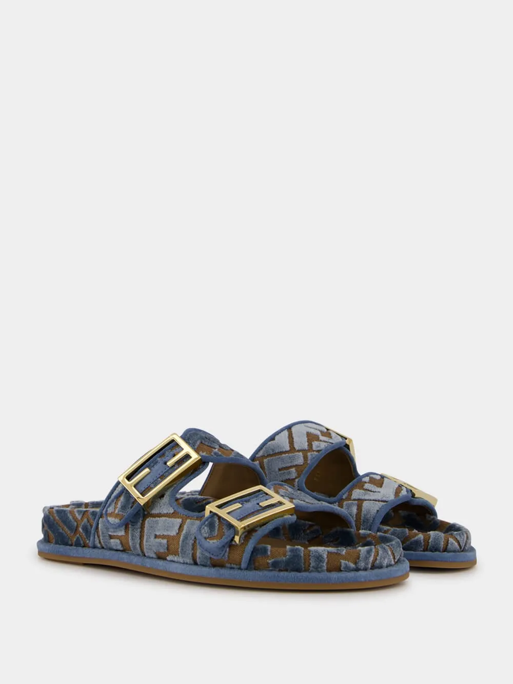 Blue Fendi Feel Jacquard Velvet Slides sold by Fashion Clinic product image thumbnail 3