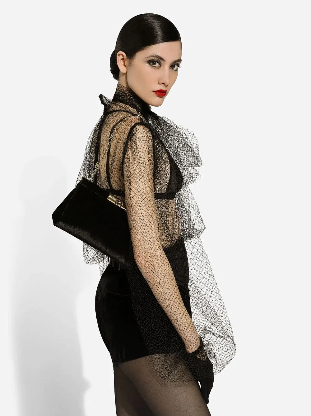 Black Medium Marlene Velvet Shoulder Bag sold by Fashion Clinic product image thumbnail 2