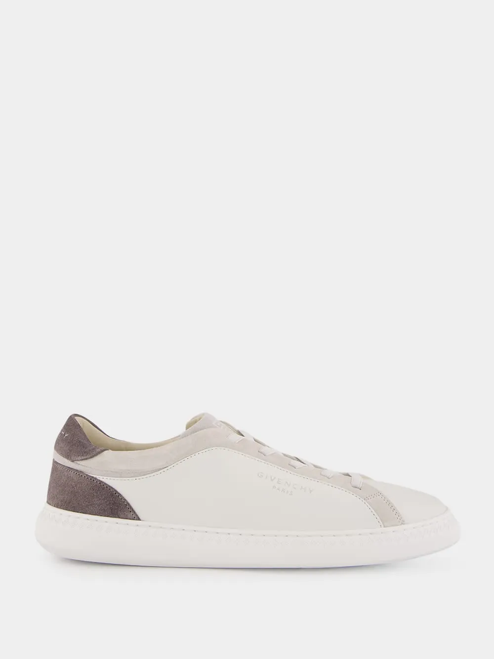 White & Grey G Set Leather and Suede Sneakers sold by Fashion Clinic