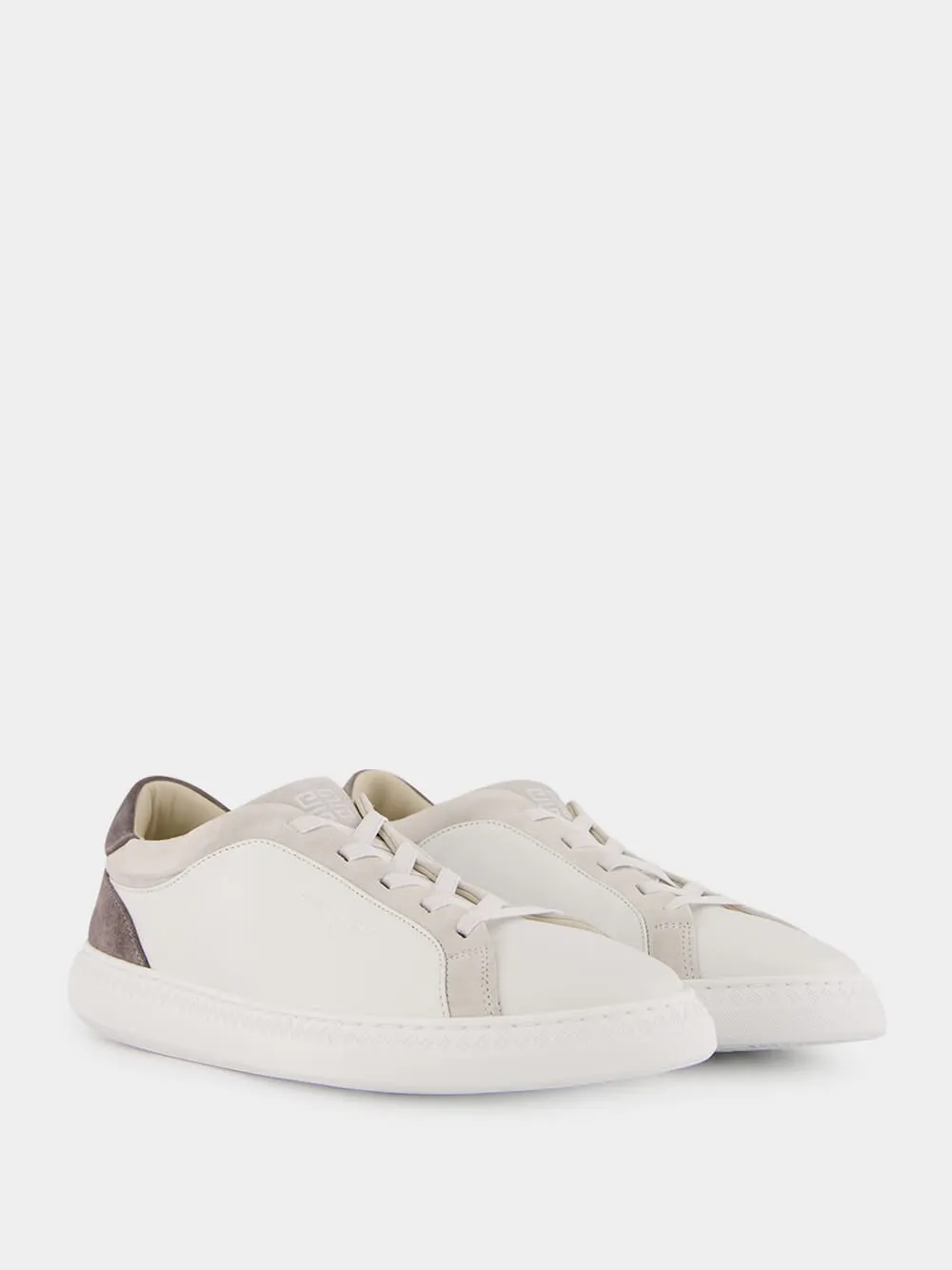 White & Grey G Set Leather and Suede Sneakers sold by Fashion Clinic product image thumbnail 3