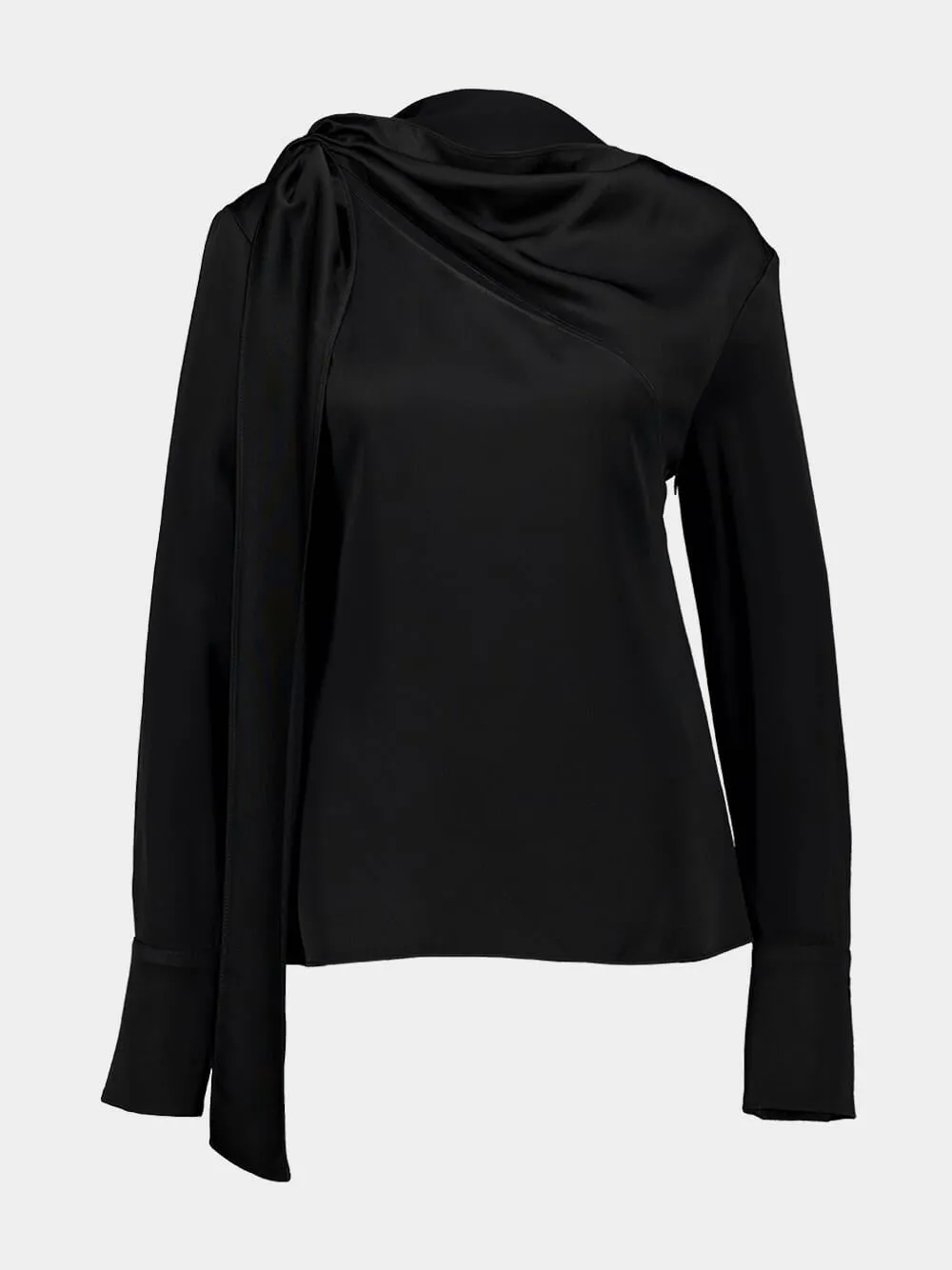 Black Draped Bow Blouse sold by Fashion Clinic