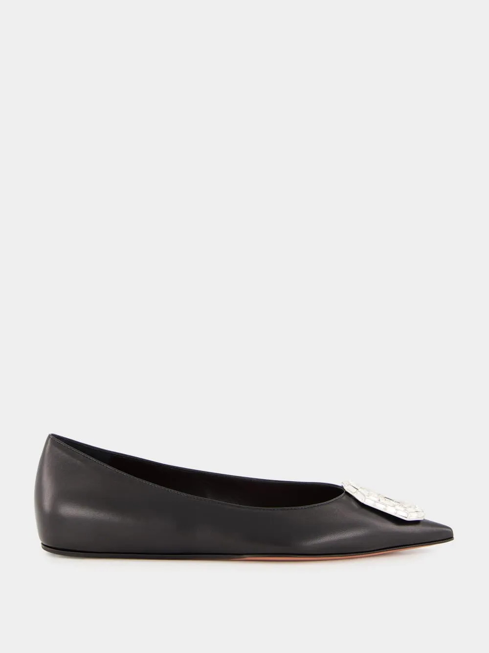 Black Nappa Camelia Flat with White Buckle sold by Fashion Clinic