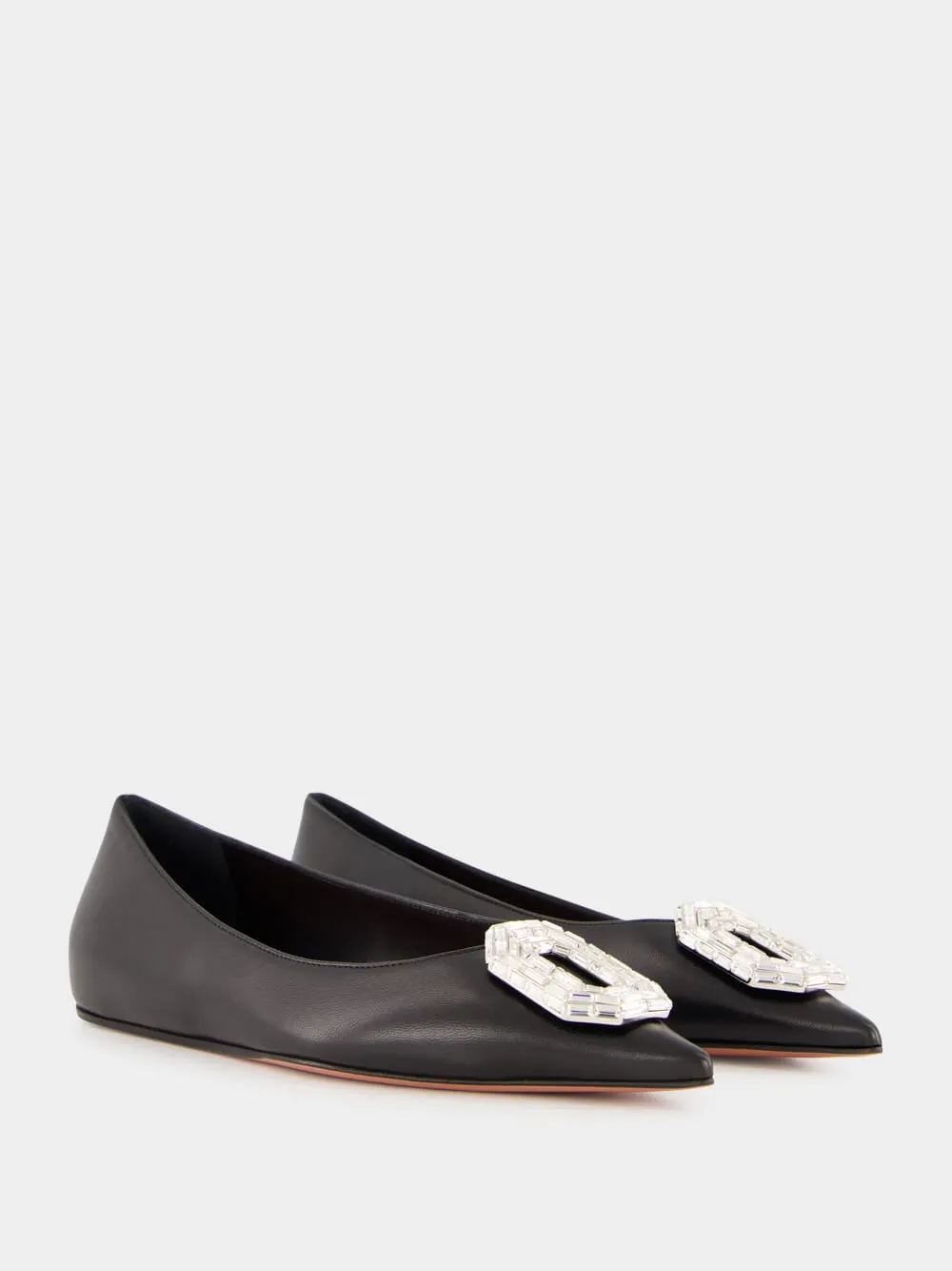 Black Nappa Camelia Flat with White Buckle sold by Fashion Clinic product image thumbnail 3