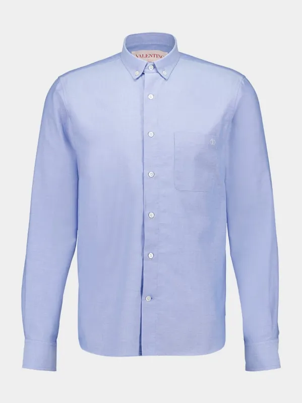 Sky Blue VLogo Embroidered Cotton Shirt sold by Fashion Clinic