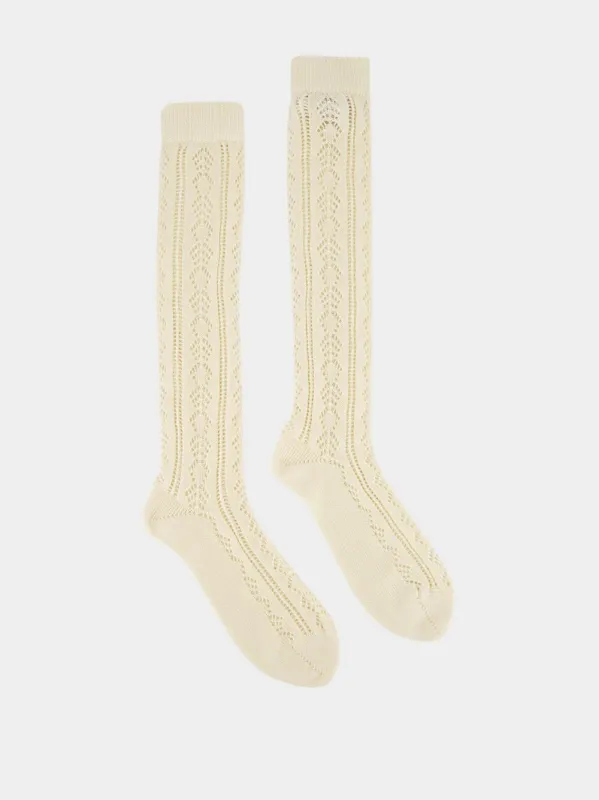 Butter Perforated Cotton Socks with VLogo sold by Fashion Clinic