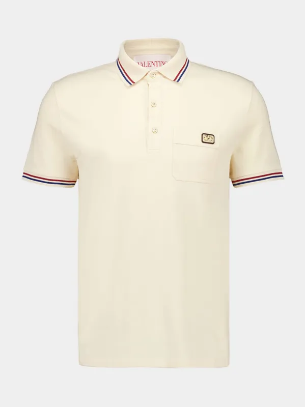 Cream Embroidered Dreamatic Cotton Polo Shirt sold by Fashion Clinic