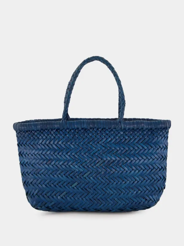 Steel Blue Mini Flat Gora Woven Leather Bag sold by Fashion Clinic