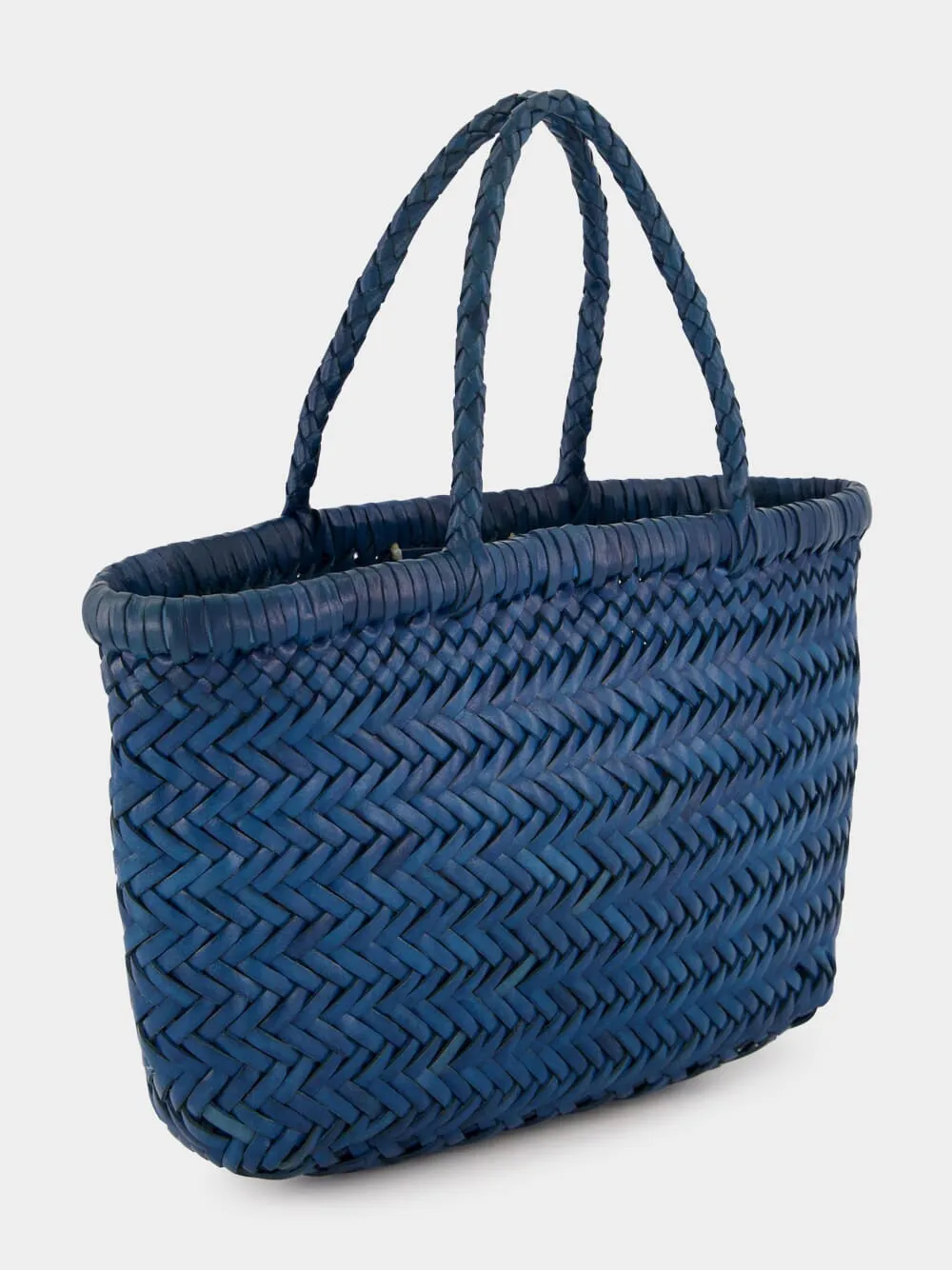Steel Blue Mini Flat Gora Woven Leather Bag sold by Fashion Clinic product image thumbnail 2