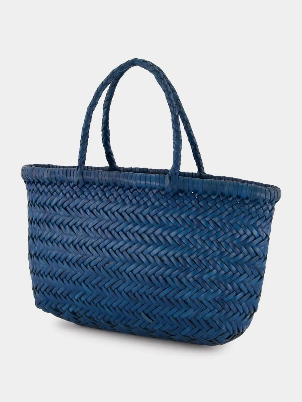 Steel Blue Mini Flat Gora Woven Leather Bag sold by Fashion Clinic product image thumbnail 4