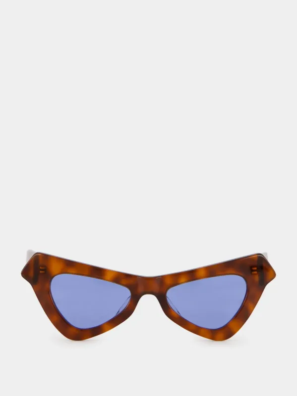 x Marni Havana Fairy Pools Cat-Eye Sunglasses with Blue Lenses sold by Fashion Clinic