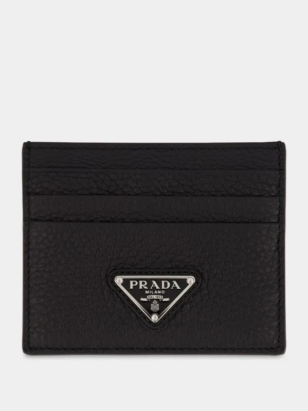 Black Leather Card Holder with Triangle Logo sold by Fashion Clinic