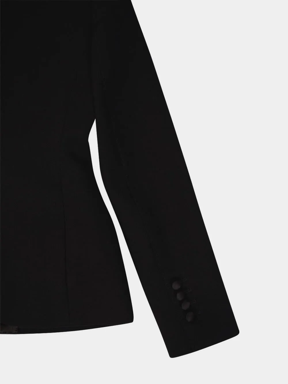 Black Double-Breasted Stretch Wool Tuxedo Jacket sold by Fashion Clinic product image thumbnail 4