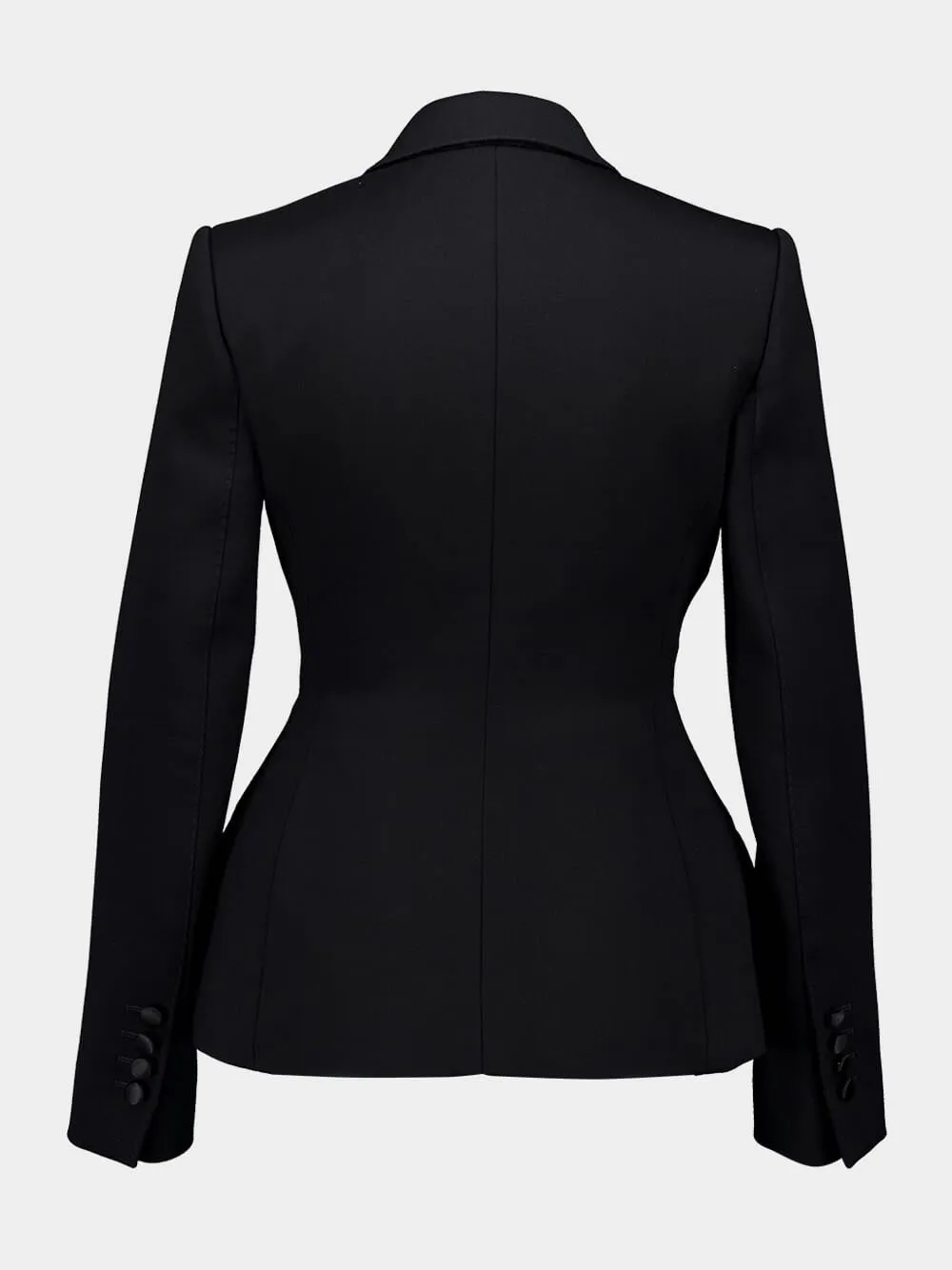 Black Double-Breasted Stretch Wool Tuxedo Jacket sold by Fashion Clinic product image thumbnail 2