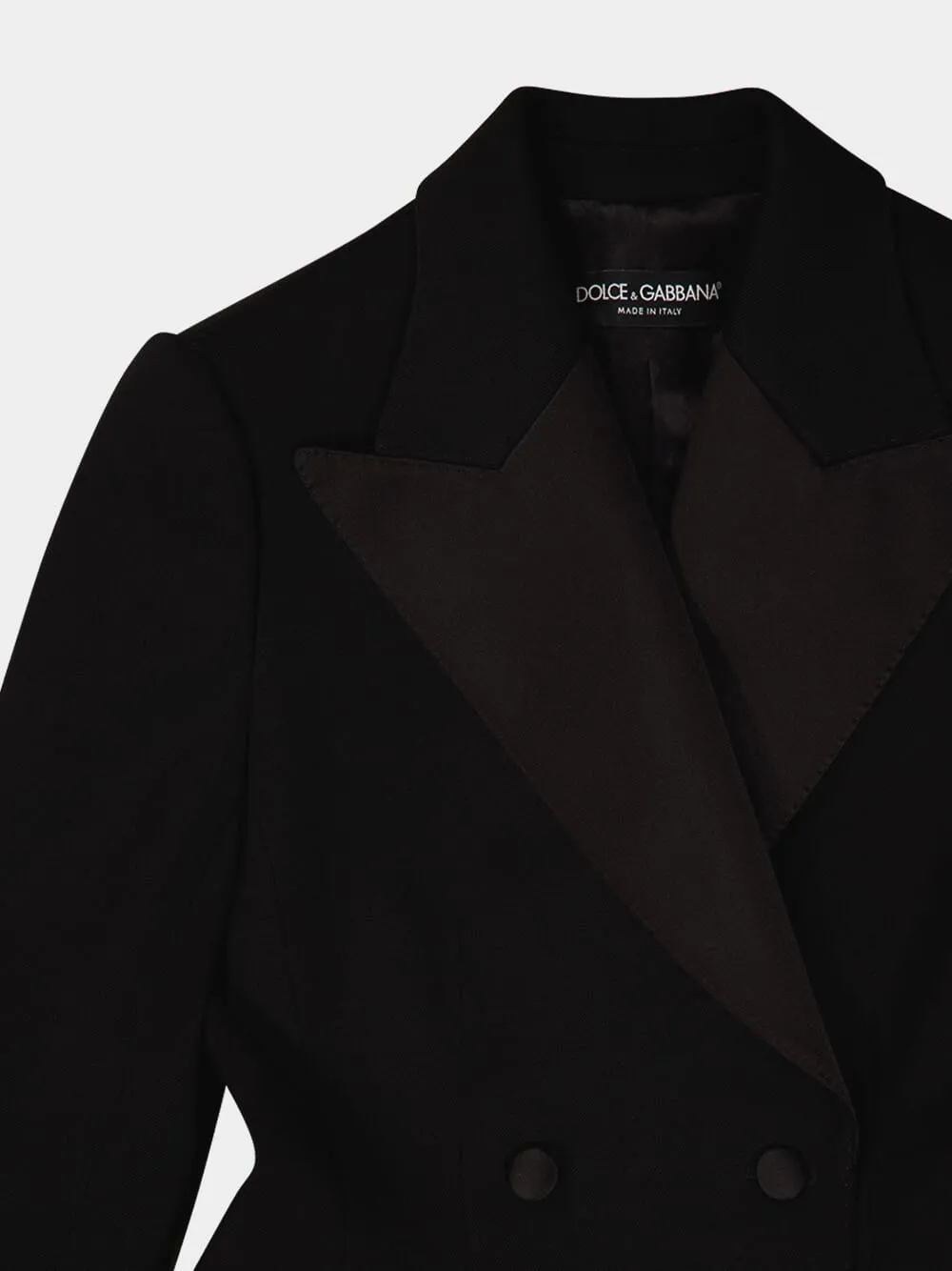 Black Double-Breasted Stretch Wool Tuxedo Jacket sold by Fashion Clinic product image thumbnail 3