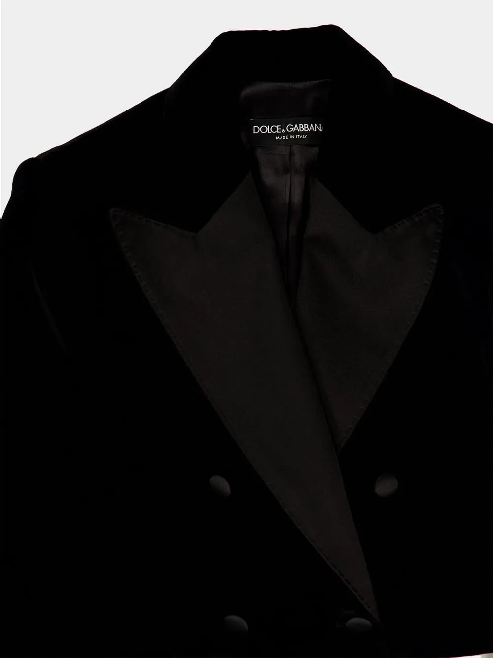 Black Cropped Double-Breasted Velvet Tuxedo Blazer sold by Fashion Clinic product image thumbnail 3