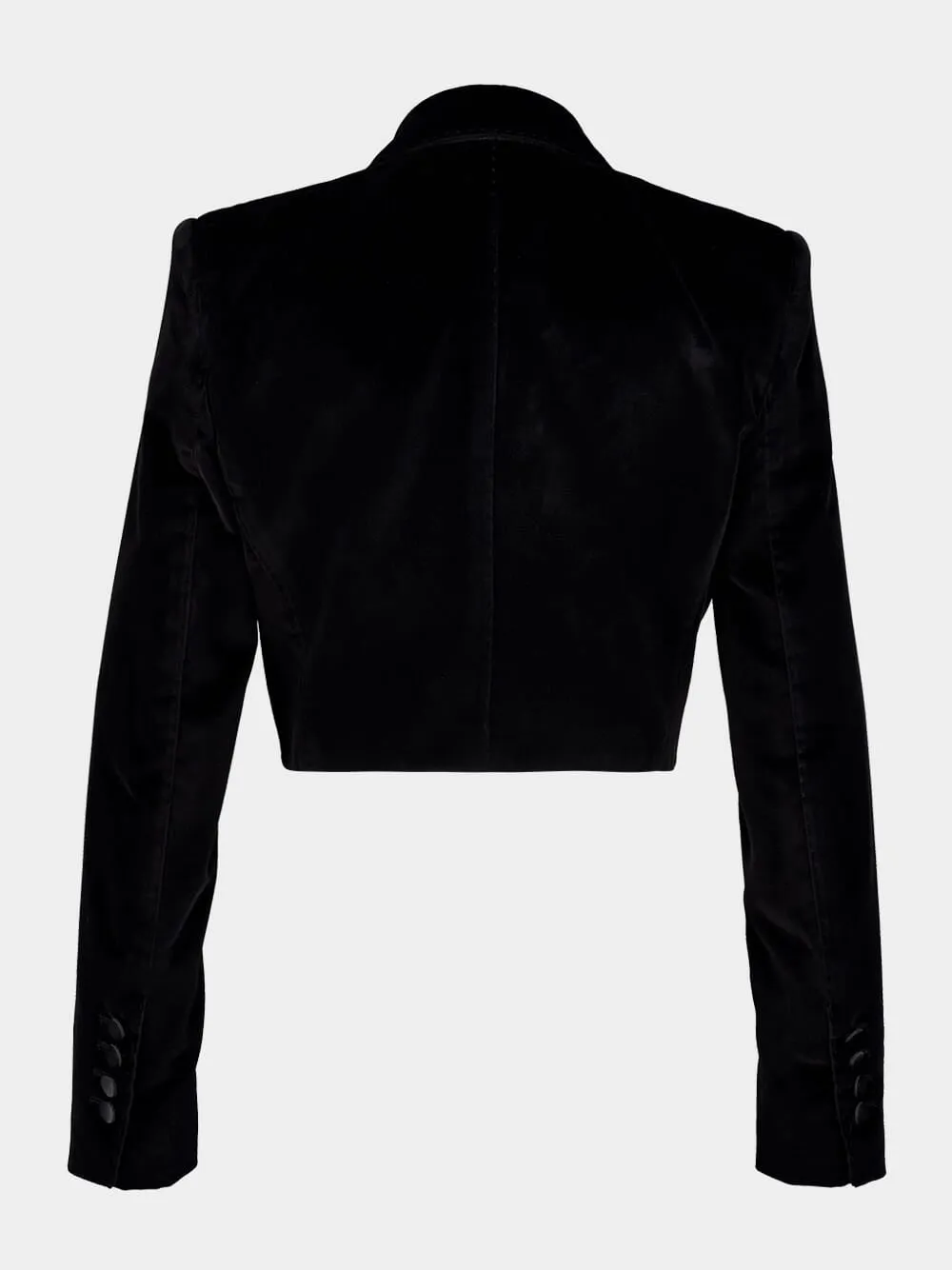 Black Cropped Double-Breasted Velvet Tuxedo Blazer sold by Fashion Clinic product image thumbnail 2