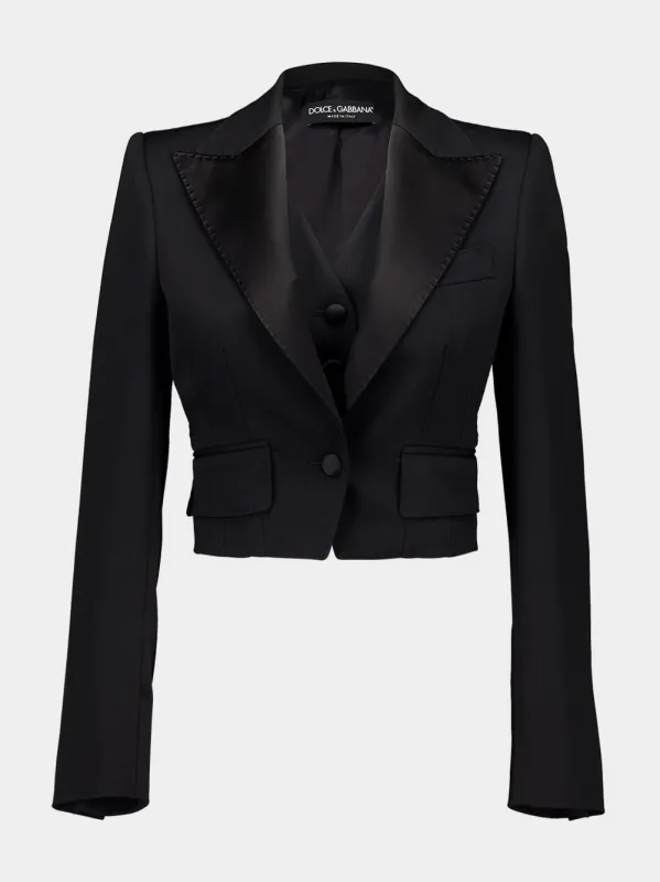 Black Short Wool Gabardine Jacket sold by Fashion Clinic