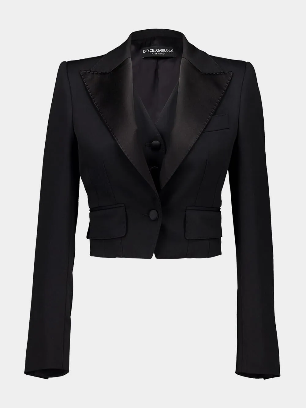 Black Short Wool Gabardine Jacket sold by Fashion Clinic