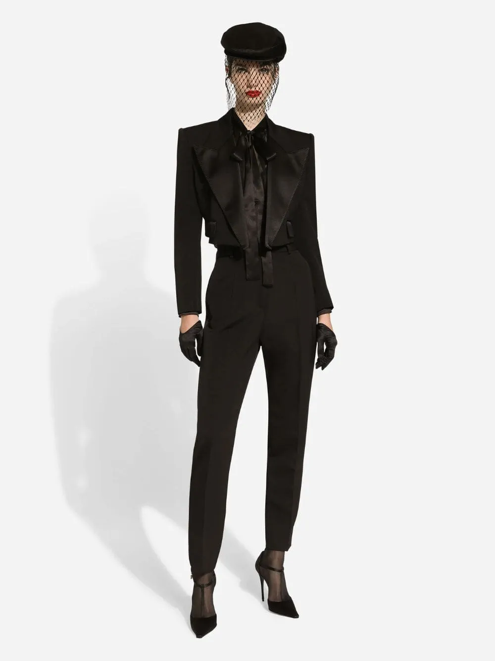 Black Tailored Wool Gabardine Tuxedo Pants sold by Fashion Clinic product image thumbnail 2