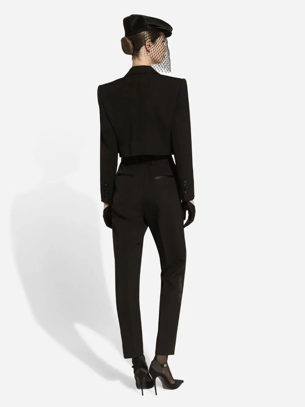 Black Tailored Wool Gabardine Tuxedo Pants sold by Fashion Clinic product image thumbnail 4