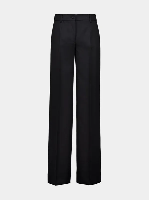 Black Wide-Leg Virgin Wool Trousers sold by Fashion Clinic