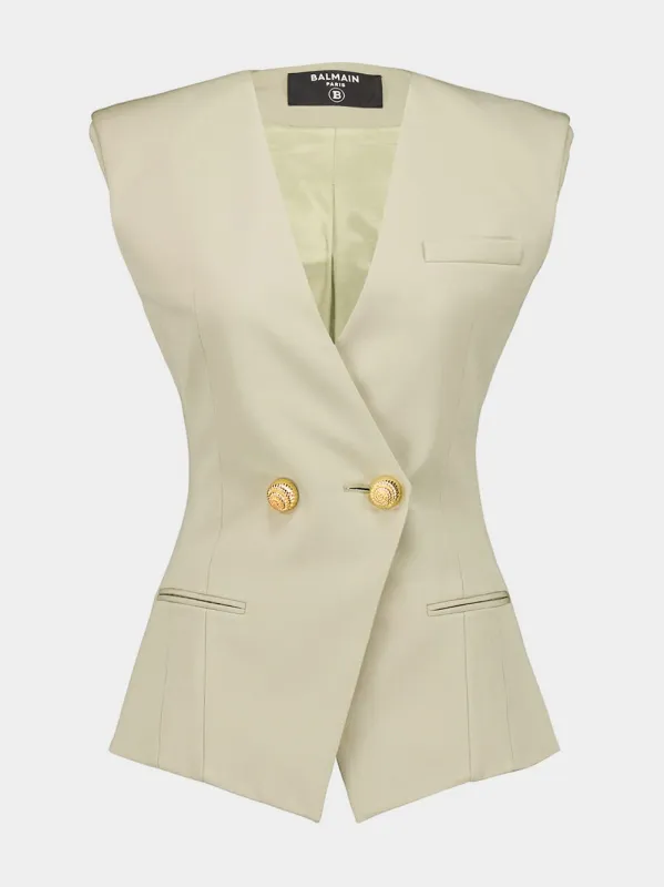 Beige buttoned grain-de-poudre waistcoat sold by Fashion Clinic