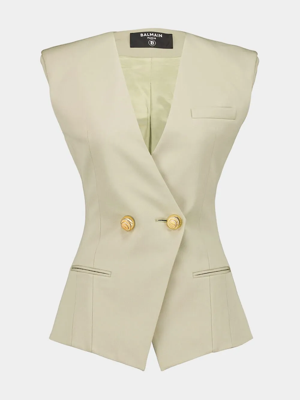 Beige buttoned grain-de-poudre waistcoat sold by Fashion Clinic