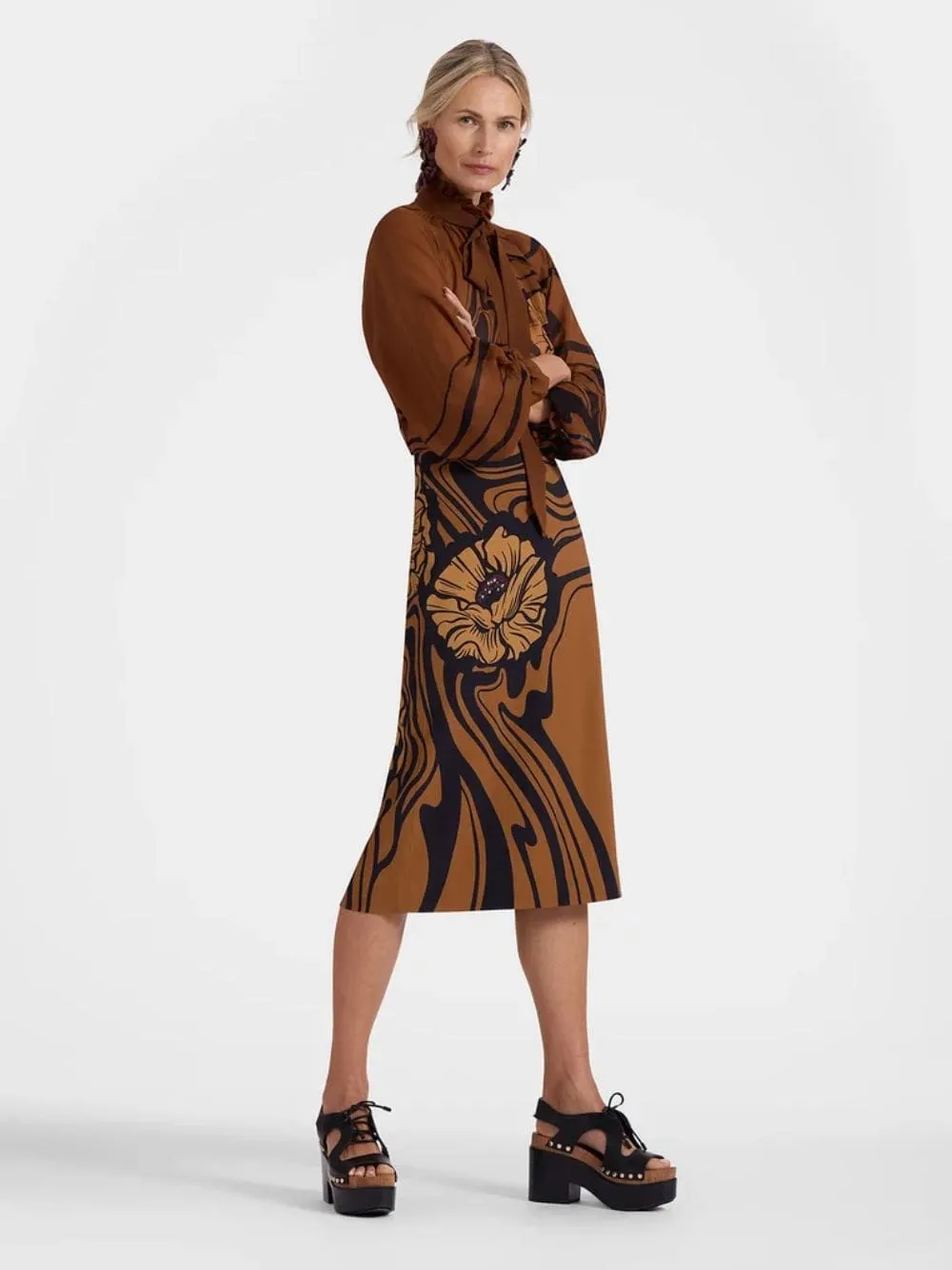 Brown Floral Pencil Skirt Placée sold by Fashion Clinic product image thumbnail 2