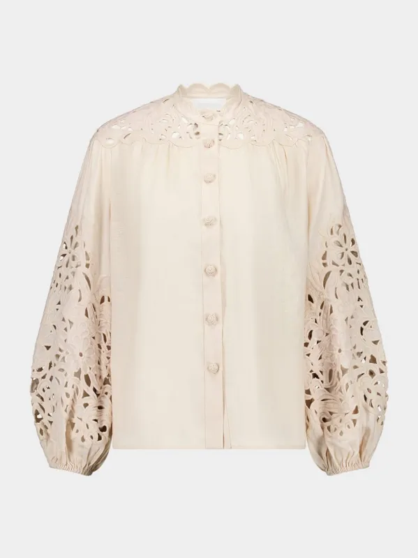 Cream Wylie Embroidered Linen Blouse sold by Fashion Clinic