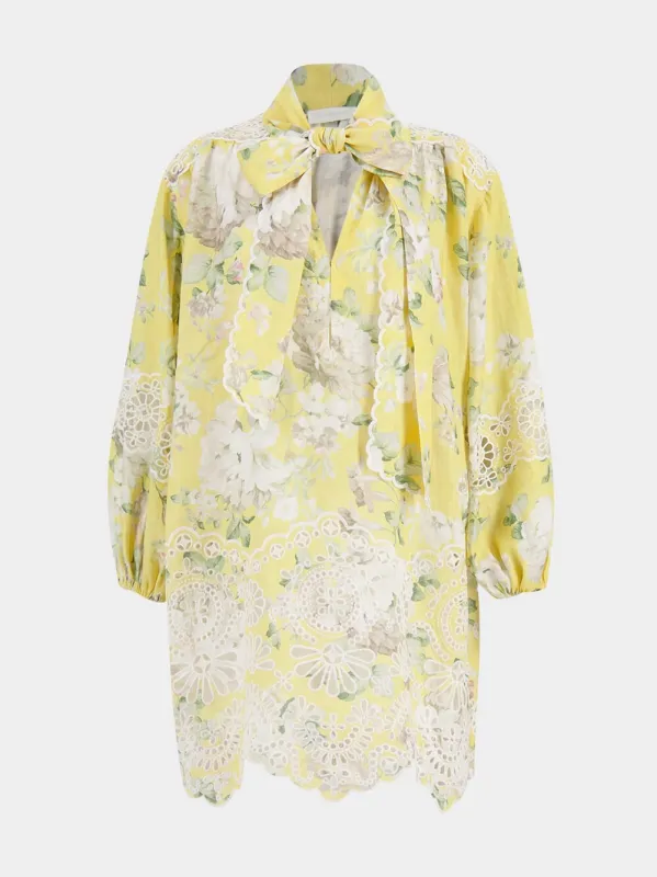 Yellow Acacia Broderie Tie Mini Dress sold by Fashion Clinic