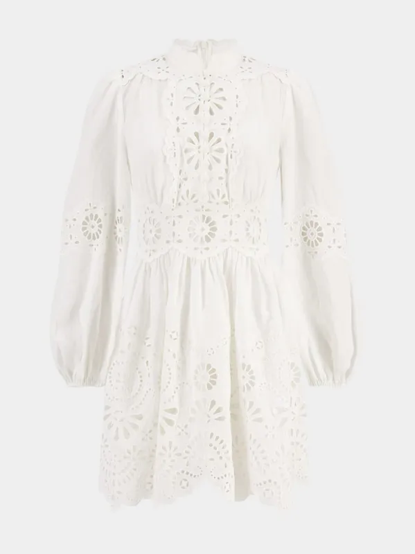Ivory Acacia Broderie Mini Dress sold by Fashion Clinic