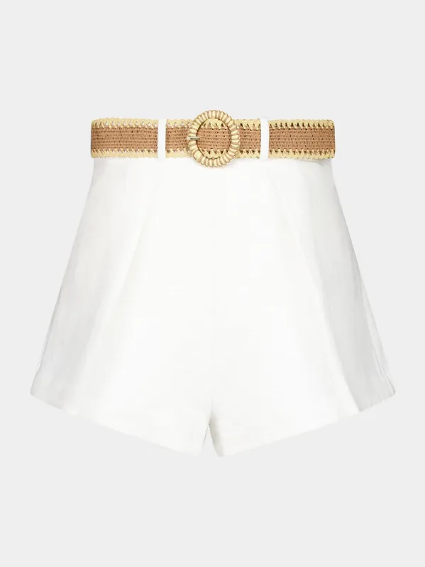 Ivory Acacia Tuck High-Waisted Shorts sold by Fashion Clinic