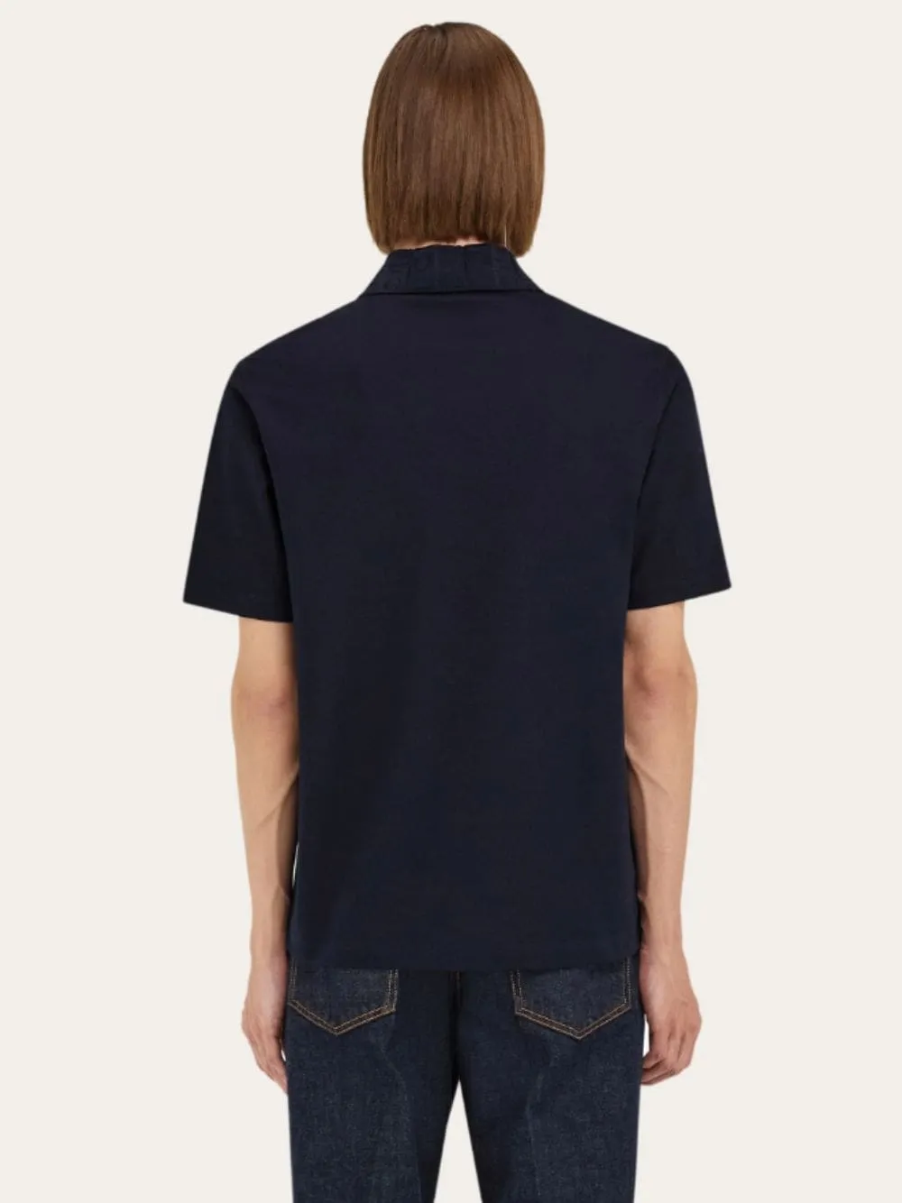 Navy Blue V-Neck Polo with Jacquard Detail sold by Fashion Clinic product image thumbnail 4