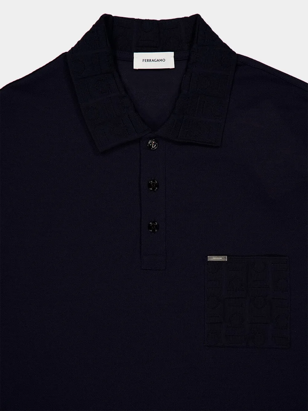Navy Blue V-Neck Polo with Jacquard Detail sold by Fashion Clinic product image thumbnail 5