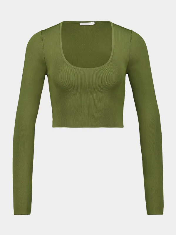Khaki Green Wylie Knit Scoop Cropped Top made by Zimmermann